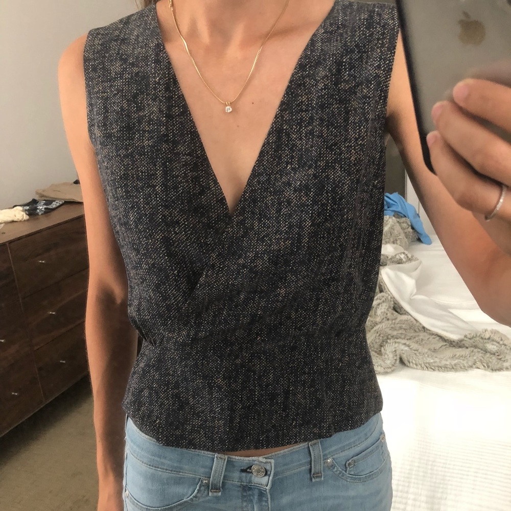 Theory “Camara” Tweed Print Silk Top- Size P